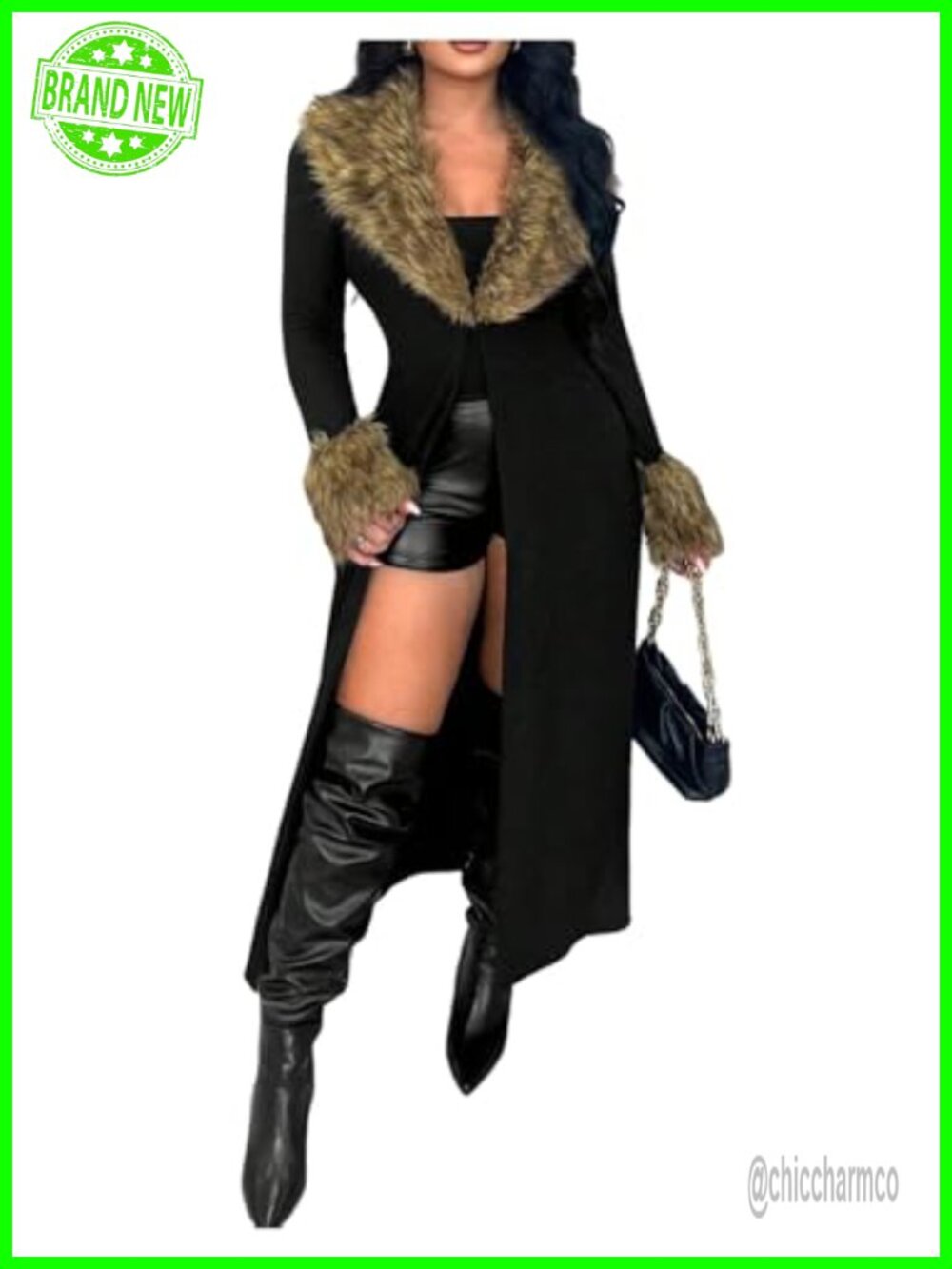 Women's Faux Fur Open Front Long Cardigan Sweater Fuzzy Knit Outerwear